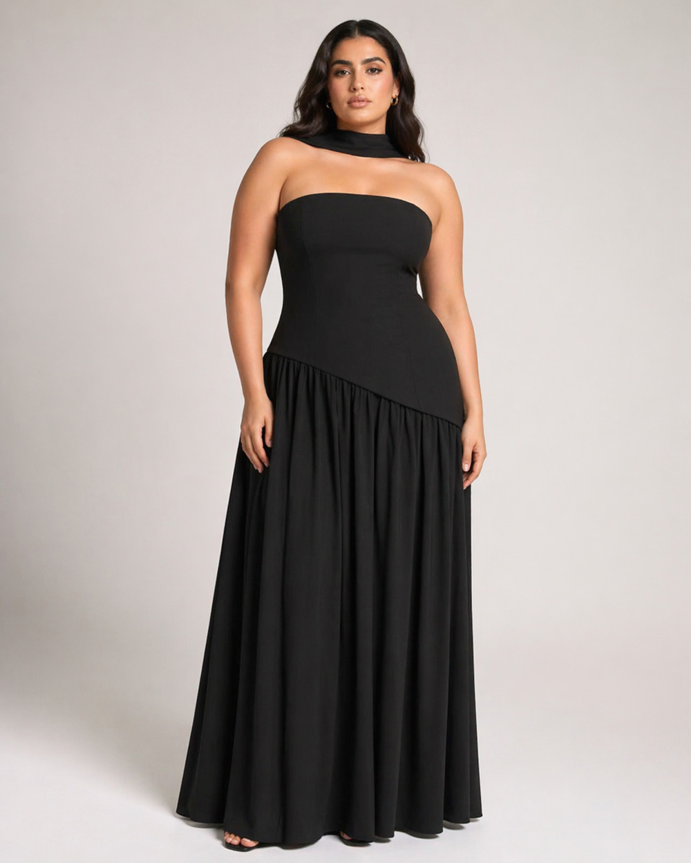 Babyboo Maliyah Black Strapless Scarf Maxi Dress Gown Size XL NWT